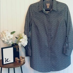 Chico’s Black & White Long Button Down Shirt